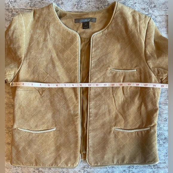 Vintage Suede Leather w/gold piping trim quilted look women's jacket Size 8 - Picture 9 of 9